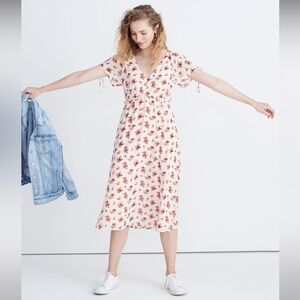 Floral Madewell Tie-Sleeve Ruffle-Waist Midi Dress